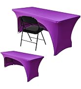 Nasitos 2 Pack Spandex Table Covers 8ft-Open Back Purple Stretch Fitted Valentines Tablecloths Wa...
