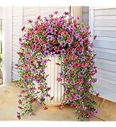 Artificial Hanging Flowers for Outdoors, 2 Pcs Fake Hanging Plant Spring Summer Decor, UV Resista...