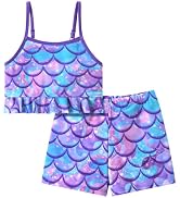 Girls Tankini Swimsuit 2 Pieces Mermaid Bathing Suit Little Girls Summer Beach Rash Guard Swimwea...