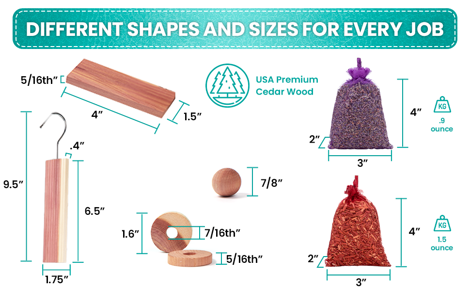 Different shapes and sizes allows our cedar accessories to go anywhere that needs a freshness boost