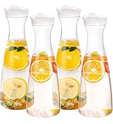 Jucoan 4 Pack 50 oz Plastic Carafe Water Pitcher, Clear Beverage Carafe with Flip Top Lid, Narrow...