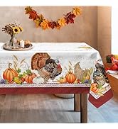 Arquiel Thanksgiving Turkey Watercolor Tablecloth Waterproof, Pumpkins Table Cloth Rectangle, Was...