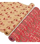 AhfuLife 2 Rolls Christmas Wrapping Paper - 17 Inch × 49.2 Feet Per Roll, Recyclable Kraft Xmas W...