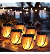 6 Pack Gen2 Solar Lanterns Outdoor Waterproof Hanging Solar Flame Lights | 2 Lighting Modes, USB ...