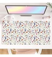 Colorful Star Large Mouse Pad, Watercolor Floral Desk Mat Office Supplies, Waterproof Faux Leathe...