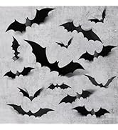LOLStar 72PCS Halloween Bats Decoration, 4 Different Sizes Realistic PVC Black 3D Scary Bat Stick...