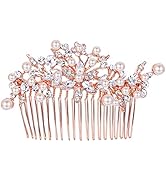 EVER FAITH Women's Crystal Glamour Simulated Pearl Flower Leaf Bridal Banquet Hair Comb Ivory Col...