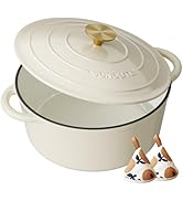 Enameled Cast Iron Dutch Oven - 6QT Pot with Lid & Cotton Potholders - Heavy-Duty Cookware for Br...