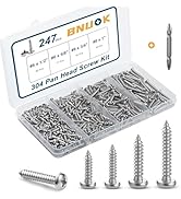 BNUOK 247Pcs Pan Head Wood Screws Assortment Kit, #6#8 Stainless Steel 304 Self Tapping Screws Se...