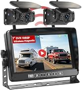 Venluna Dual Magnetic Wireless Backup Camera, 7” 1080P HD 4CH DVR Monitor | Solar 15000mAh Batter...