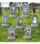 Arosche Halloween Decorations Outdoor Nightmare Yard Signs with Stakes 7pc Jack and Sally Themed ...
