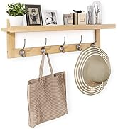 SMIBUY Coat Hooks with Shelf Wall-Mounted, 29.2 Inch Entryway Coat Rack for Wall, Bamboo Hanging ...