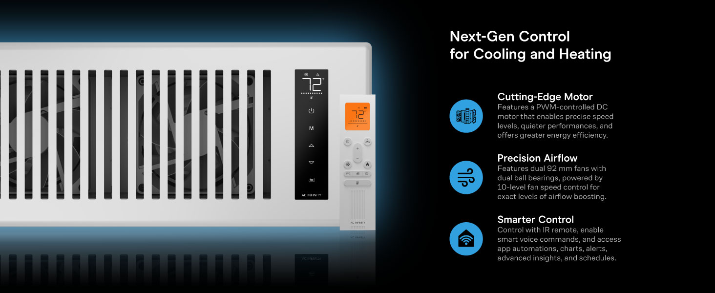 Register Booster Fan Improves Heating Cooling 10-Speed Control Bluetooth App Control
