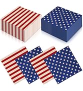 JarThenaAMCS 50 Pcs Patriotic Paper Napkin Disposable Luncheon Napkins Vintage Red Blue Star Stri...