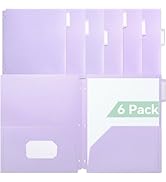 SortRax Plastic Folders with Pockets 3 Hole Punched, 6 Pack Purple Pocket Folders for 3 Ring Bind...