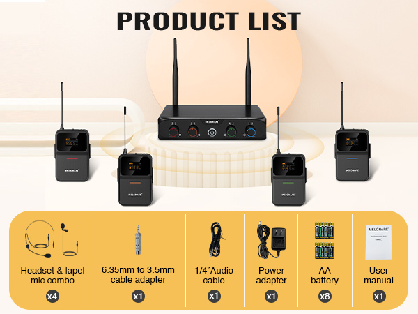 MELONARE 4-Channel Wireless Microphone System