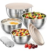 Winproper Mixing Bowls with Lids Set, 4 PCS Kitchen Large Metal Mixing Bowl | Nesting Mixing Bowl...