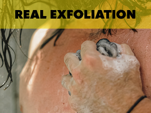 real exfoliation picture of man using mens body wash
