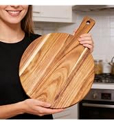 Large Acacia Wood Cutting Board with Handle 17''X13'', Charcuterie Board, Serving Board, Chopping...