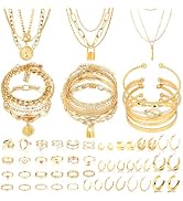 CHICUTIE Gold Jewelry Set For Women,14k Gold Plated Multi Layer Necklaces Bracelets Hoop Earrings...