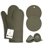 Rorecay Silicone Oven Mitts and Pot Holders Sets: Heat Resistant Silicone Oven Mittens with Mini ...