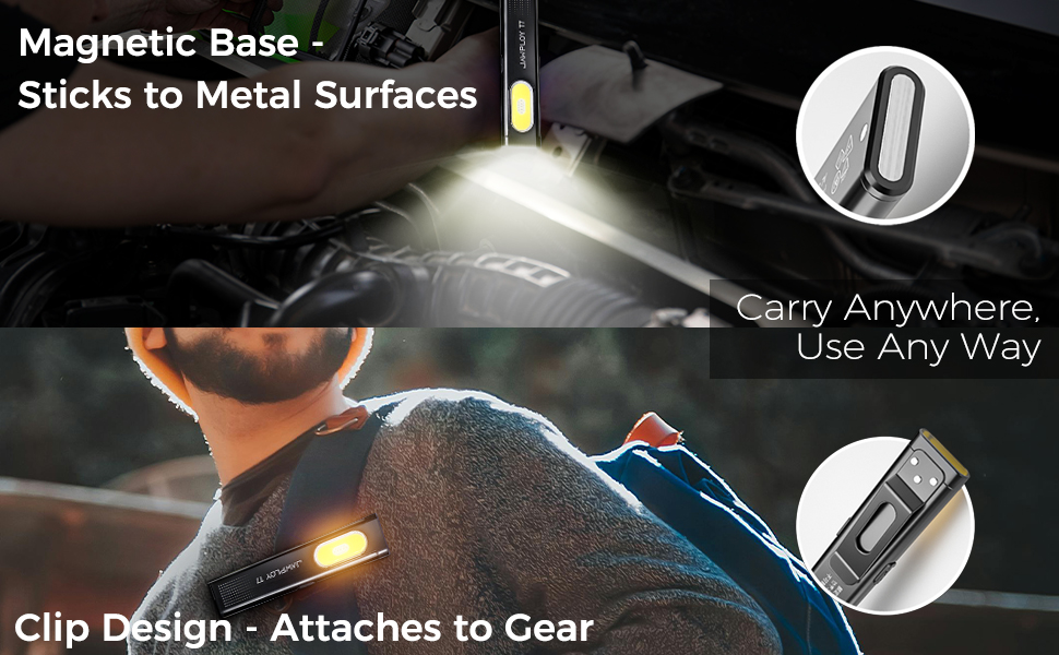 mini flashlight features a magnetic base + clip