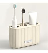 LEWONO Toothbrush Holders Cream 3 Slots Toothbrush and Toothpaste Holder for Family, Stone Look T...