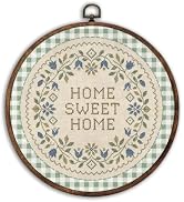 BILLAION Home Sweet Home Round Wall Art Decor 10x10 Inch | Sage Green Checkered Rustic Canvas Pri...