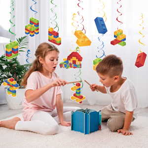 building blocks hanging swirl party decoration