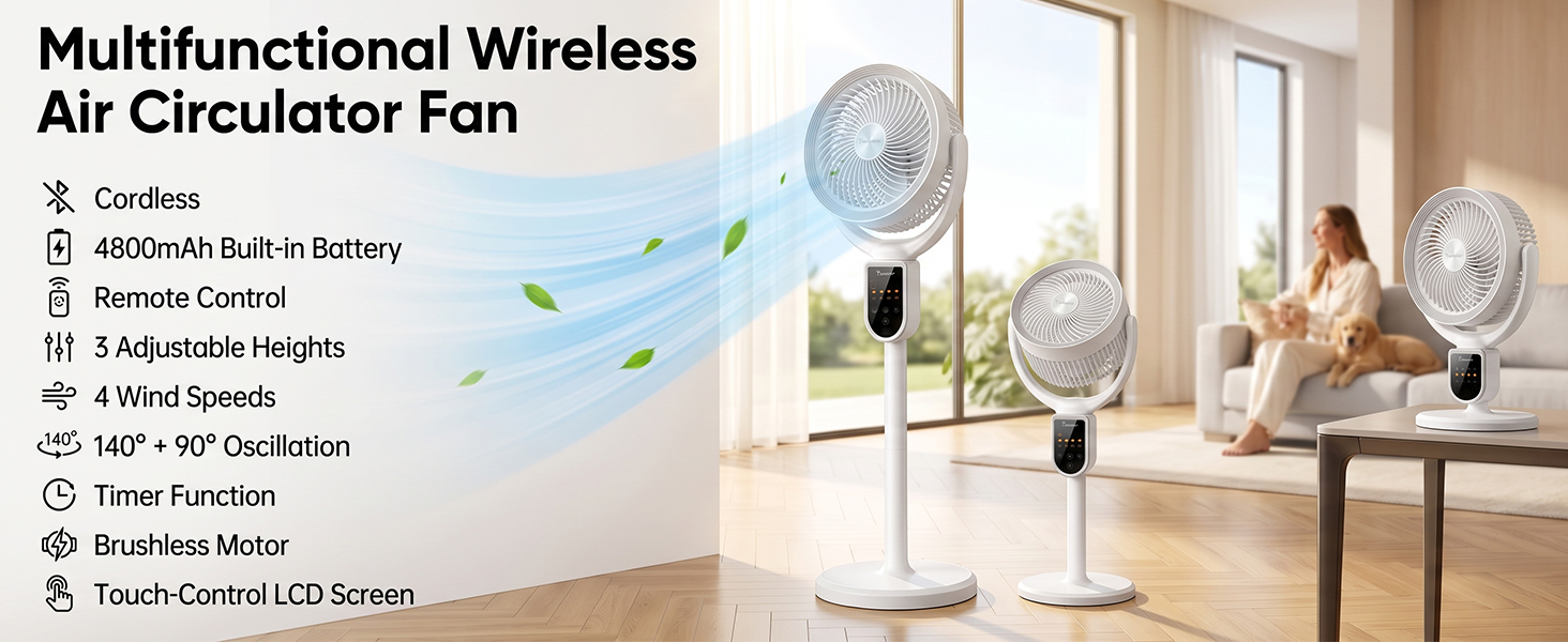 Wahacool Cordless Pedestal Fan