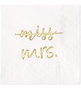 Crisky Gold Foil Miss to Mrs Cocktail Napkins for Bridal Shower Engagement Bachelorette Party Des...