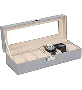 NEX Watch Case, 6 Slot Leather Watch Box Display Case Organizer Glass Jewelry Storage