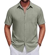COOFANDY Men's Short Sleeve Casual Button Down Shirts Summer Beach Wedding Textured Linen Shirt f...