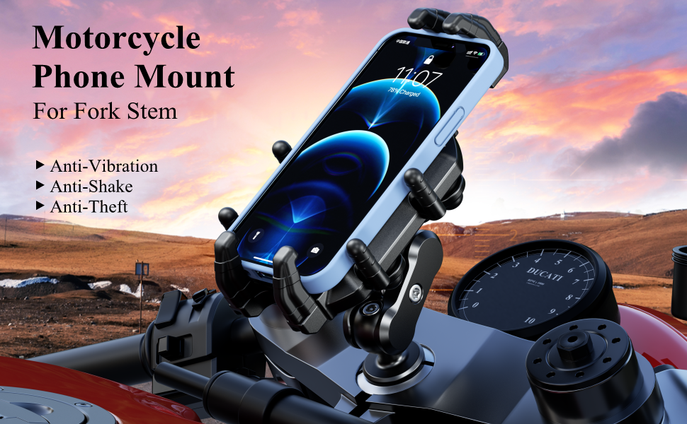 Phone mount for motorcycle fork stem