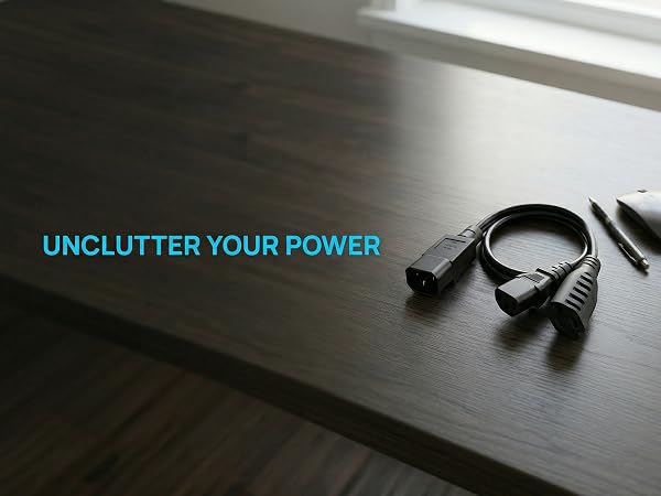 C14 to C13+5-15R Y Split Short Power Adapter Cord