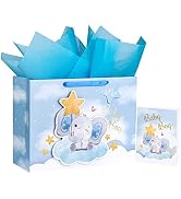 WRAPAHOLIC 16" Extra Large Baby Boy Gift Bag with Card and Tissue Paper - For Baby Shower, New Baby