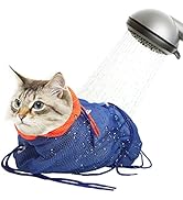 Catcan Cat Bathing Bag, Breathable Mesh Cat Shower Bag Anti Scratch Adjustable Cat Grooming Bag f...