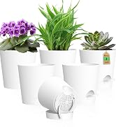 WSMKSZ 4 inch Self Watering Pots for Indoor Outdoor Plants, 6 Pack Plastic Flower Planters with D...