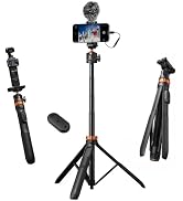 K&F CONCEPT Auto Open 62'' Selfie Stick Tripod with Remote for Vlog | 360° Ball Head Camera Tripo...