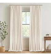 INOVADAY 100% Blackout Curtains for Bedroom, Black Out Curtains 84 Inch Long, Clip Rings Linen Bl...