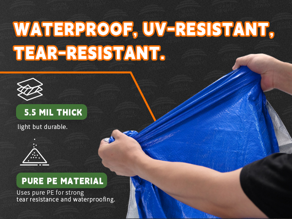 5.5 MIL THICK light but durable.WATERPROOF, UV-RESISTANT, TEAR-RESISTANT.