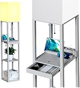 SUNMORY Floor Lamp with Shelves,Modern Dimmable Solid Wood Standing Lamp Both with 1 Drawer and 2...