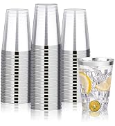 BESTVIP 12oz Silver Plastic Cups, 100 Pack Silver Rimmed Disposable Cups, Heavy-duty Party Cockta...