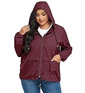 Zando Plus Size Rain Jacket Womens Waterproof with Hood Windbreaker Travel Rain Coat for Women Li...