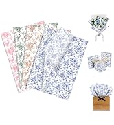 CaliLain 100 Sheets Floral Tissue Paper-Blue Green Pink & Brown Flower Tissue Paper; 14 x 20 Inch...