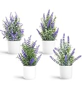Coferset Lavender Flowers Artificial 4 Pack Small Fake Plant Potted 9.45" Lavender Flowers for Ba...