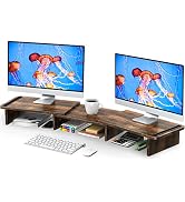 Zimilar Dual Monitor Stand Riser, Monitor Stand with Adjustable Length and Angle, Wood Monitor st...