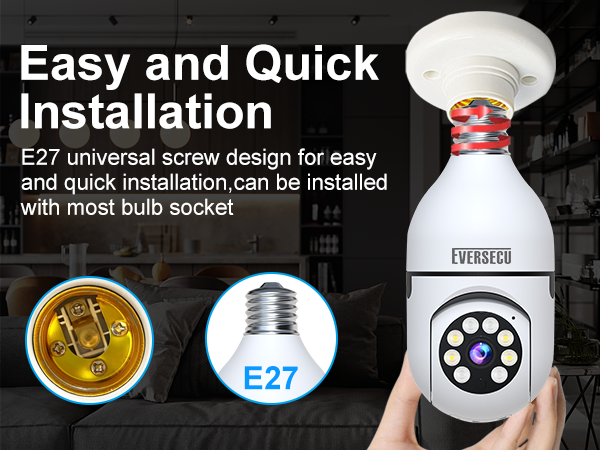 2K Light Bulb Wireless Security Camera 5Ghz WiFi Outdoor Indoor RTSP Stream Work with Alexa Onvif