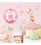 Hot Air Balloon Wall Decals, Animals Hot Air Balloon Wall Stickers Peel and Stick Cartoon Bear Fo...