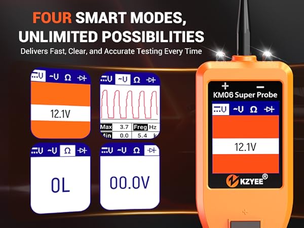 KM06 circuit tester with four modes: voltage, resistance, continuity and diode